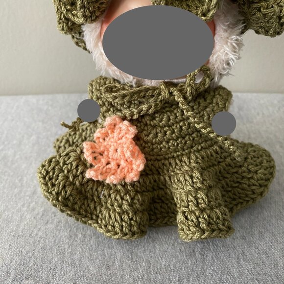 Handmade Crochet Autumn Green Peach Fairy Witch Outfit for 17cm Doll 2-Piece Set - Picture 6 of 9